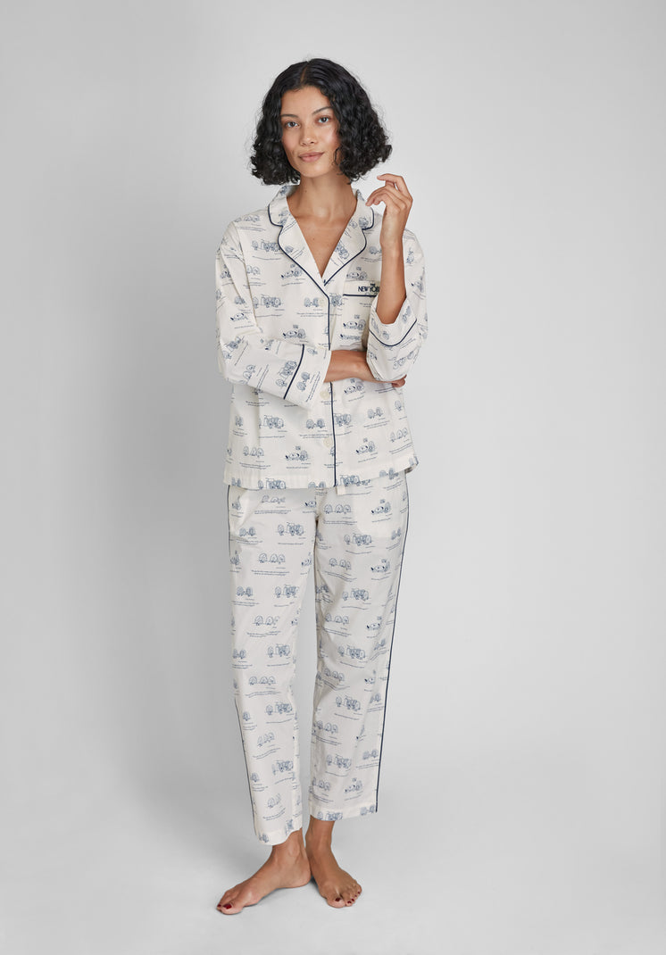 Sleepy Jones x The New Yorker – The Marina Pajama Set in Dozin' Bagels Cream